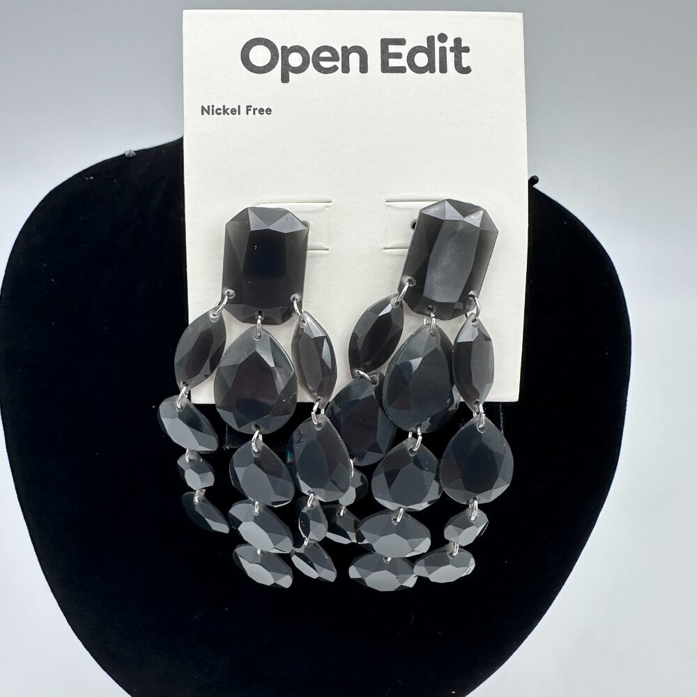 Open Edit Dark Grey Chandelier Dangle Teardrop Statement Elegant Party Earrings